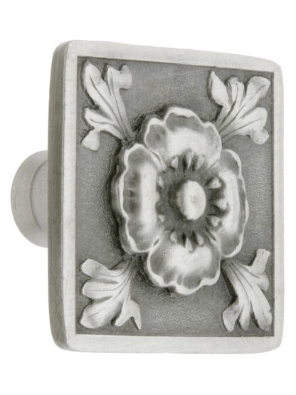 Square Poppy Knob - 1 3/8 inch x 1 3/8 inch in Antique Pewter.